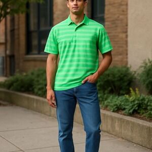 Nike Golf Tour Performance Dri-Fit Green Striped Polo Shirt Mens
